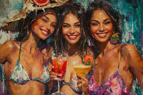 Three Cheerful Girls With Drinks photo