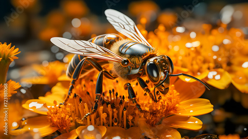 Obraz na płótnie semi-mechanical bee with AI for pollinating flowers (Generative AI) w salonie
