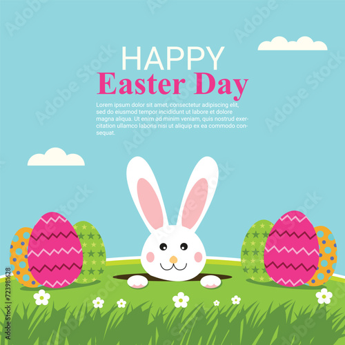 Happy easter day celebration flat design background with easter bunny