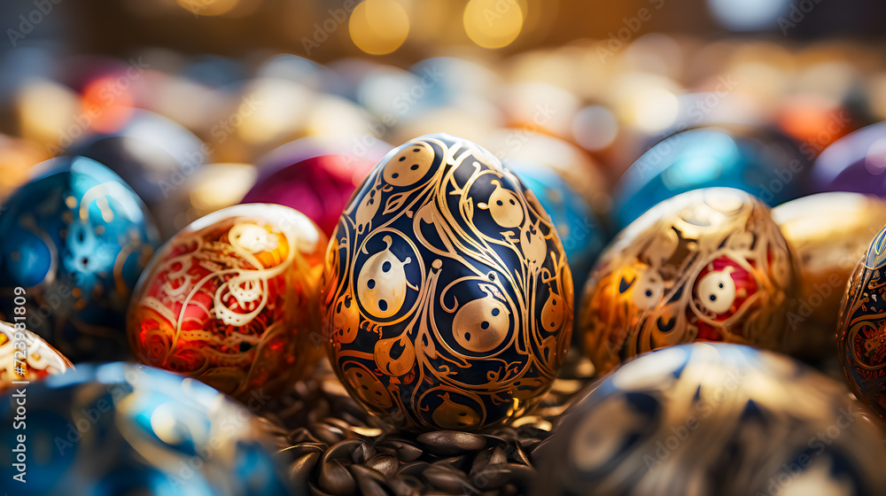 Easter eggs with a shiny metallic pattern (Generative AI)