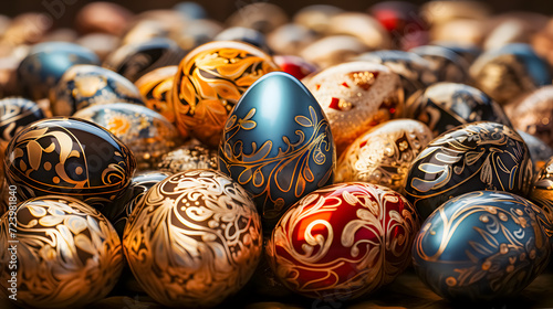 Obraz na płótnie Easter eggs with a shiny metallic pattern (Generative AI)
w salonie