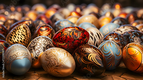 Obraz na płótnie Easter eggs with a shiny metallic pattern (Generative AI) w salonie