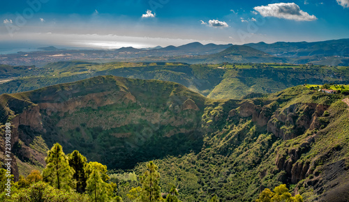 The collpased Bandama caldera now covered in lush vegetation, Gran Canaria, Canary Islands, Spain © Luis