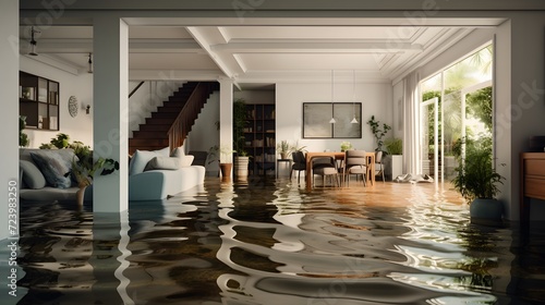 Home Floor Flooded, Showcasing Water Damage And Potential Issues