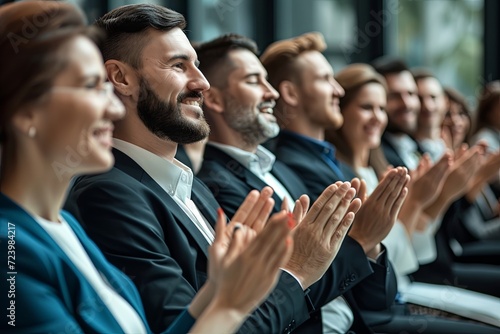 Applauding people. Happy satisfied audience joyfully applauding during business conference or seminar. Business achievement