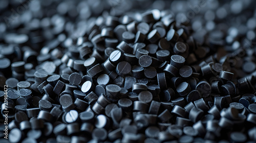 Black plastic pellets Background Close-up Plastic granules Polymer plastic beads resin polymer