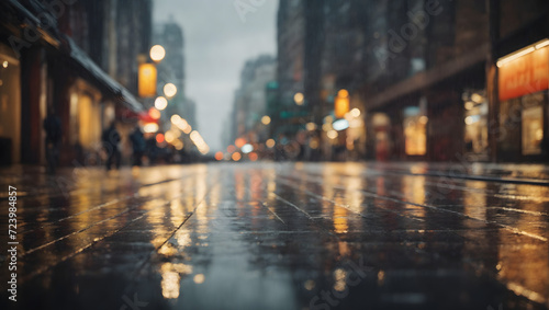 Cityscape in a rain-soaked environment, reflections on wet surfaces, and a moody urban atmosphere - Architectural rain background for contemporary living and diversity brochure template.