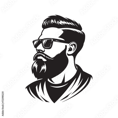 Logo for barber shop. A man with a neat beard with glasses.