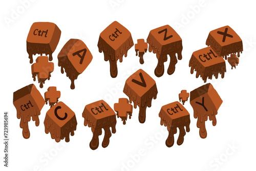 Set Of Vector Keyboard Shortcut Keys With Melted Chocolate Theme photo