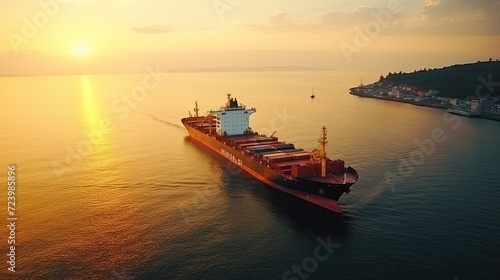 Aerial view of cargo ship in sea. © Stavros's son