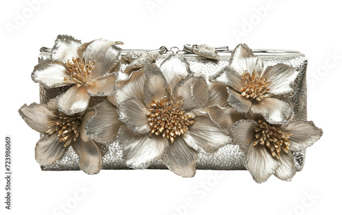 Blooming clutch silver bridal clutch isolated on Transparent background.