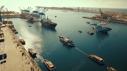 Coastal gateway of a bustling container terminal through our captivating photos. Movement of cargo, the towering cranes, and the dedicated workers who keep the port bustling with activity. © Stavros's son