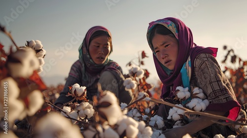 In the cotton fields, a woman's deft touch and focused gaze reveal the artistry behind collecting cotton, a labor of love and tradition photo