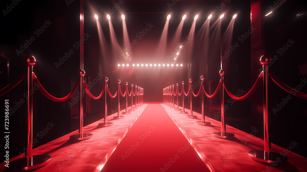 Red carpet on the stairs on dark background, the way to glory, victory and success Red carpet on the stairs on dark background, the way to glory, victory and success