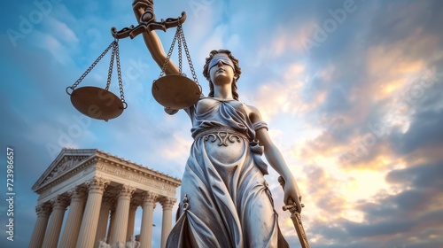 Themis, the Greek goddess of justice, is often depicted holding scales and a sword.