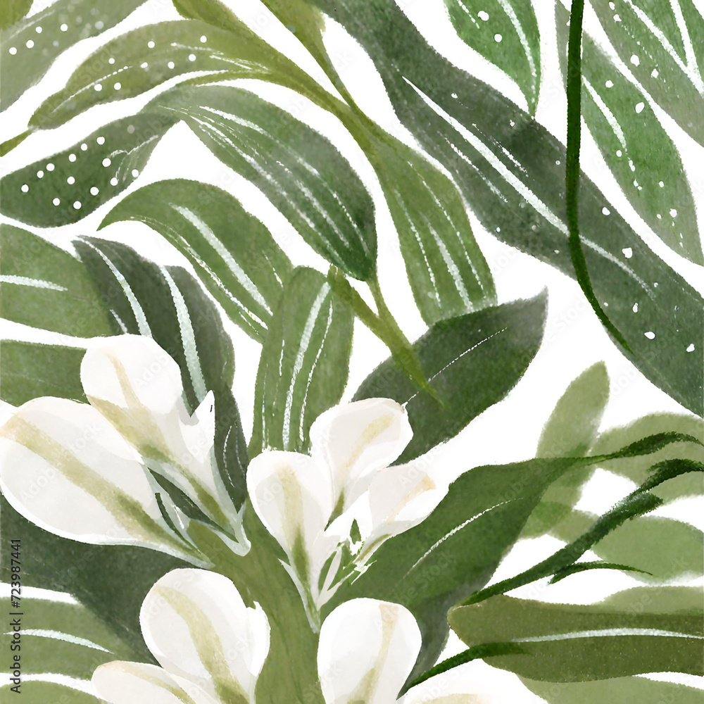 Obraz premium White flower wallpaper with leaves