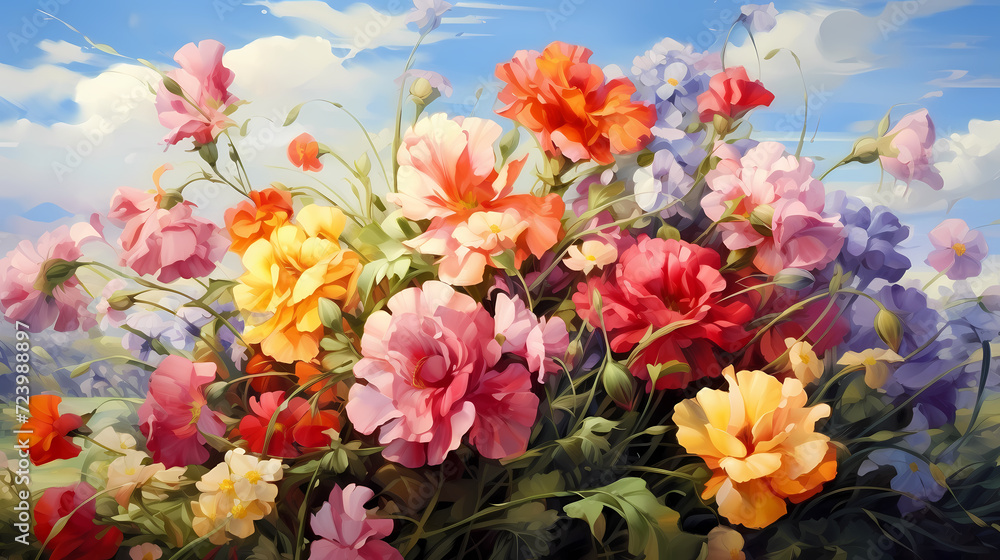 Fototapeta premium Colorful flowers background, spring season concept