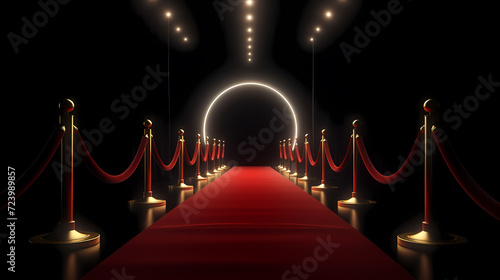 Red carpet on the stairs on dark background, the way to glory, victory and success photo