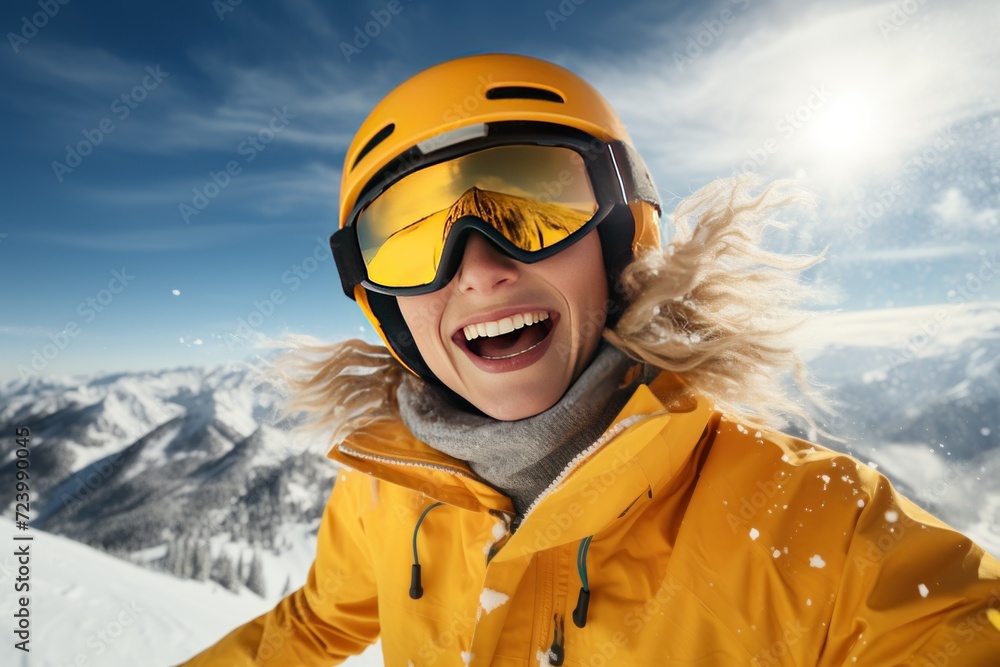 Young woman in warm wear standing on ice mountain Young woman in warm wear standing on ice mountain
