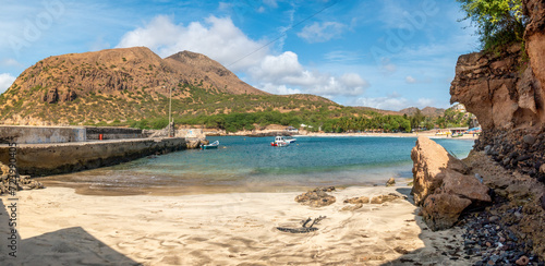 The beach of the resort town of Tarrafal on the northern coast of the island of Santiago, Cape Verde (Cabo Verde)