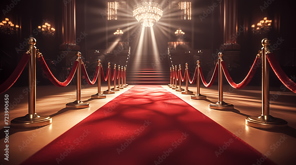 Red carpet on the stairs on dark background, the way to glory, victory and success Red carpet on the stairs on dark background, the way to glory, victory and success