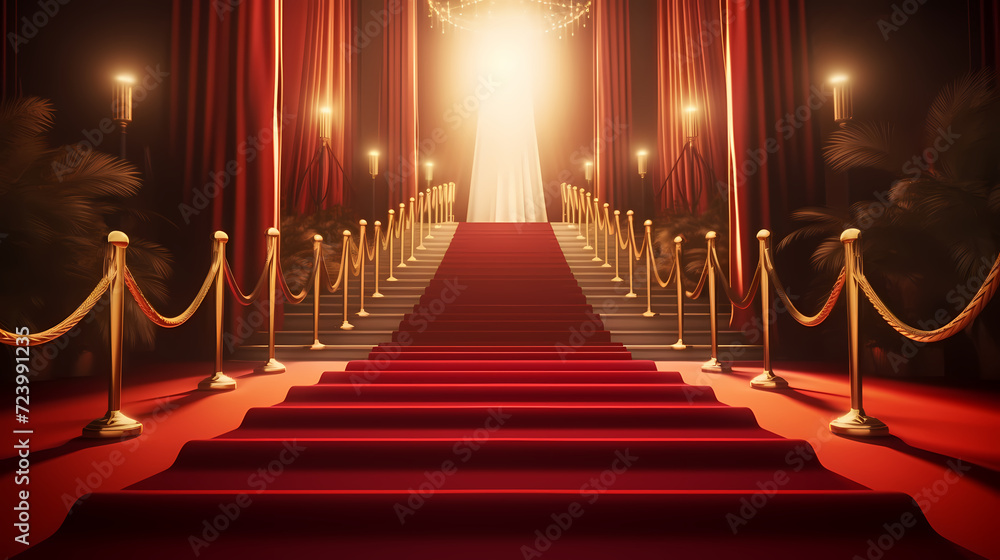 Red carpet on the stairs on dark background, the way to glory, victory and success Red carpet on the stairs on dark background, the way to glory, victory and success