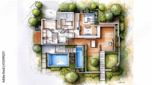 Modern house architecture design sketch plan