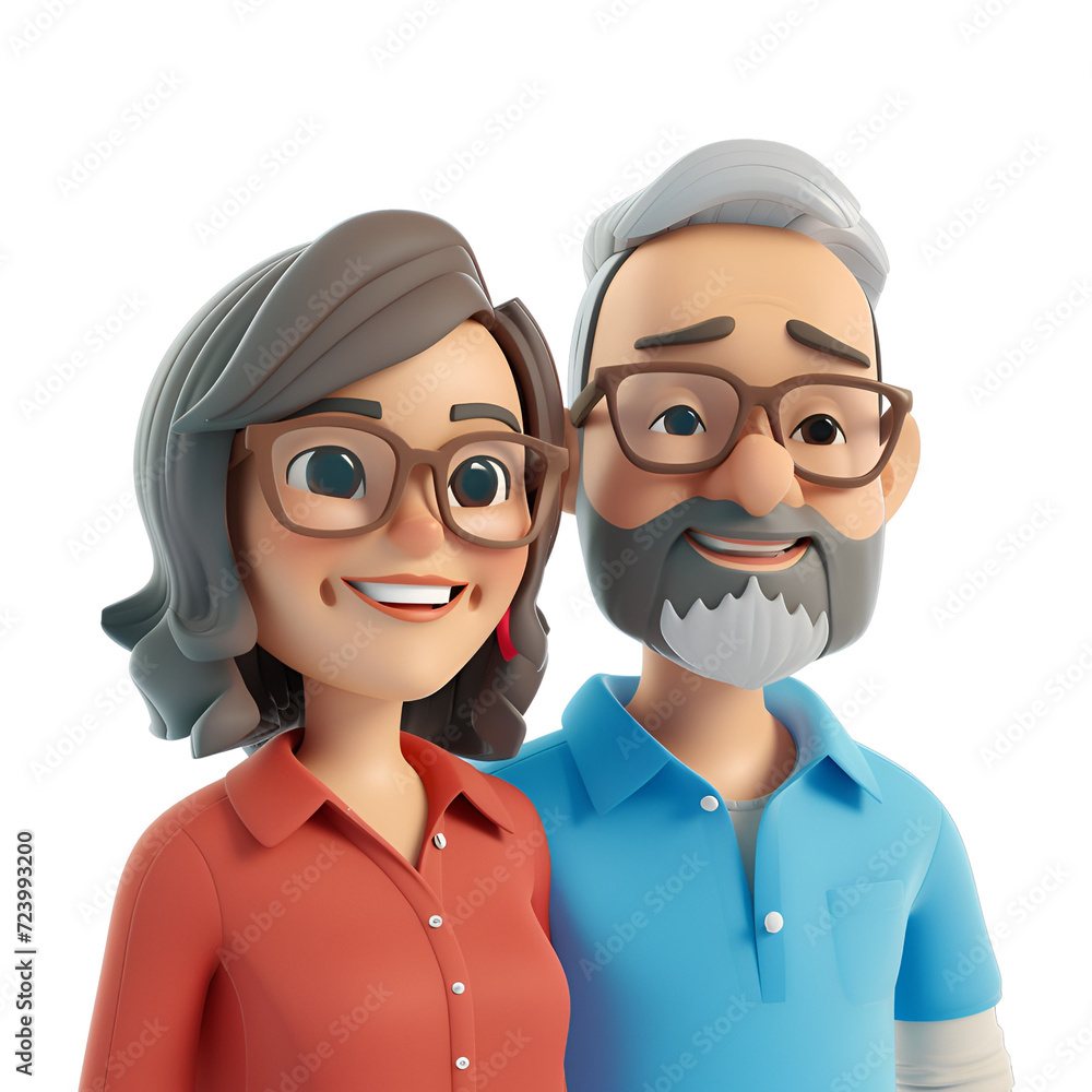 3D Render Illustration of Happy Middle-Aged Couple, Old Man and Woman, Simple Cartoon, Close Up Portrait, Isolated on Transparent Background, PNG 3D Render Illustration of Happy Middle-Aged Couple, Old Man and Woman, Simple Cartoon, Close Up Portrait, Isolated on Transparent Background, PNG