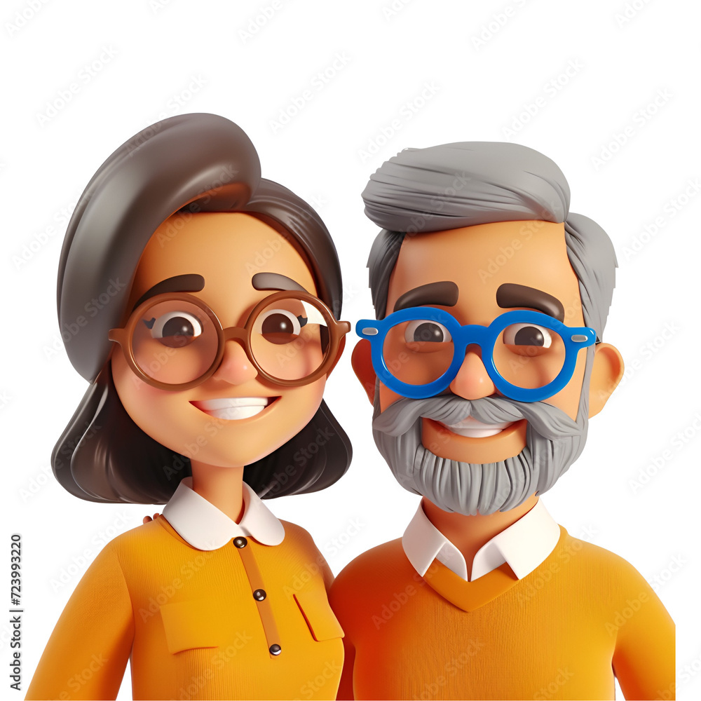 Simple Cartoon 3D Render Illustration of a Happy Middle-Aged Couple, Close Up Portrait of Old Man and Woman, Isolated on Transparent Background, PNG Simple Cartoon 3D Render Illustration of a Happy Middle-Aged Couple, Close Up Portrait of Old Man and Woman, Isolated on Transparent Background, PNG