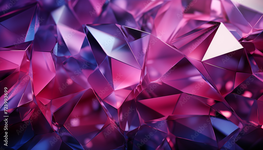 Crystal polygonal textured background clear glass style retro 1990 purple and pink tones. Generated AI