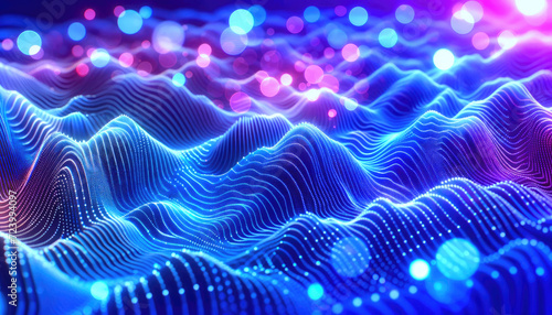 Technology Background Abstract Digital Wave of Particles nice bokeh blue and purple © RockyCreative