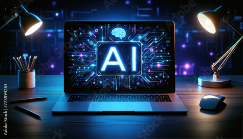 Artificial Intelligence AI Digital Interface on Laptop.