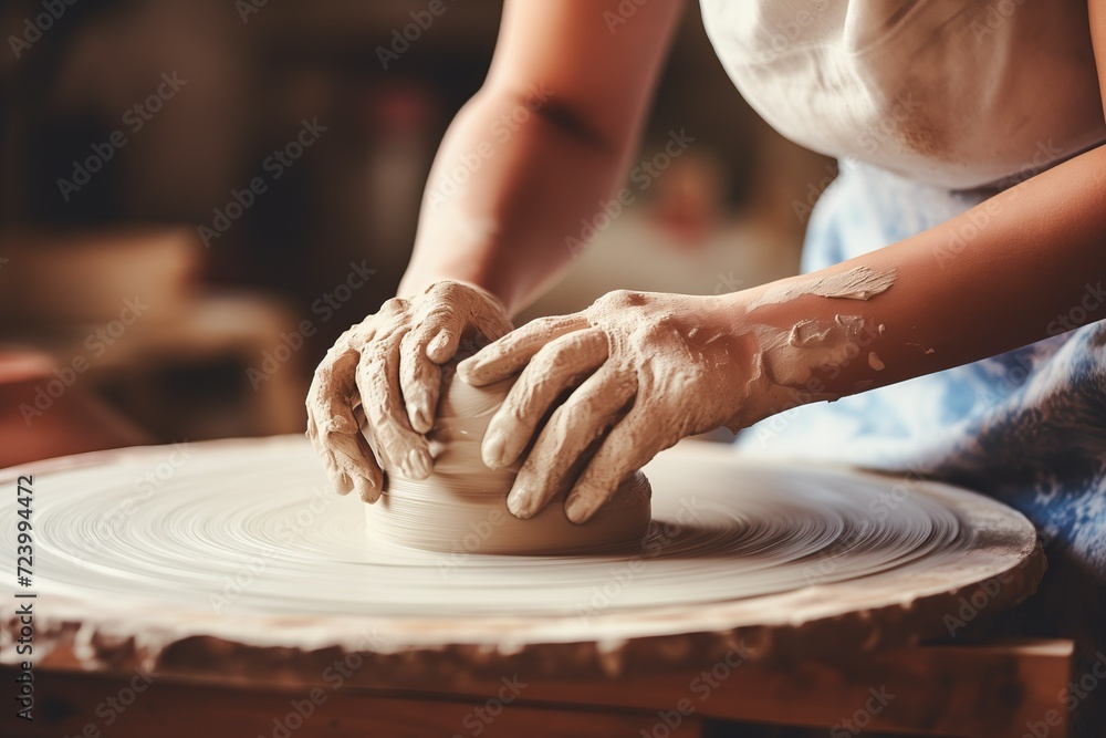 hands of a potter making ceramic pieces. hands of a potter making ceramic pieces.