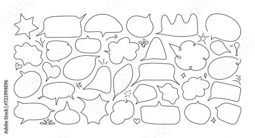 Sketch Speech and emphasis shape set. Hand drawn highlight and bubble, sparkle element. Vector Doodle illustration