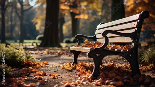 Autumn landscape with bench and trees UHD Wallpaper