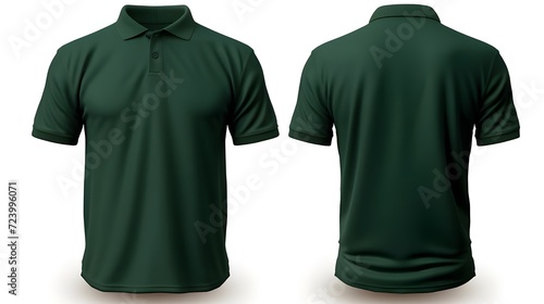 Front and back dark green polo shirt mockup cut
 photo