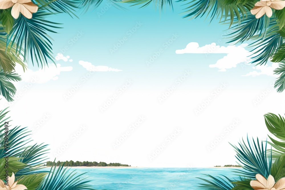 frame with palm trees and sea
