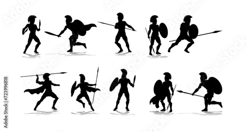 Spartan Silhouette Gladiator Trojan Greek Warrior. Spartan helmet sign. Warriors and soldiers great set collection clip art Silhouette , Black vector illustration on white background V2