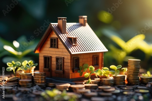 Saving money on real estate with buying a new home and borrowing for future preparation concept.