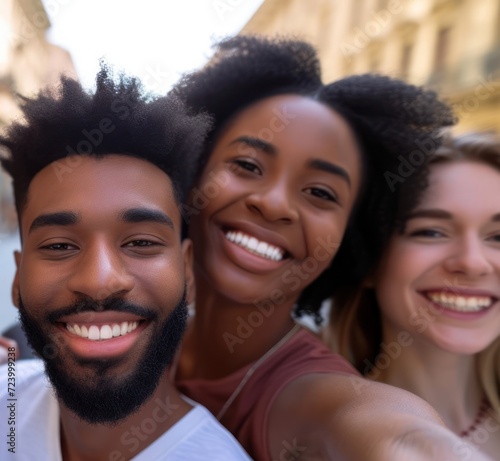 Diverse Group of Friends Taking a Selfie Together at a Gathering Generative AI