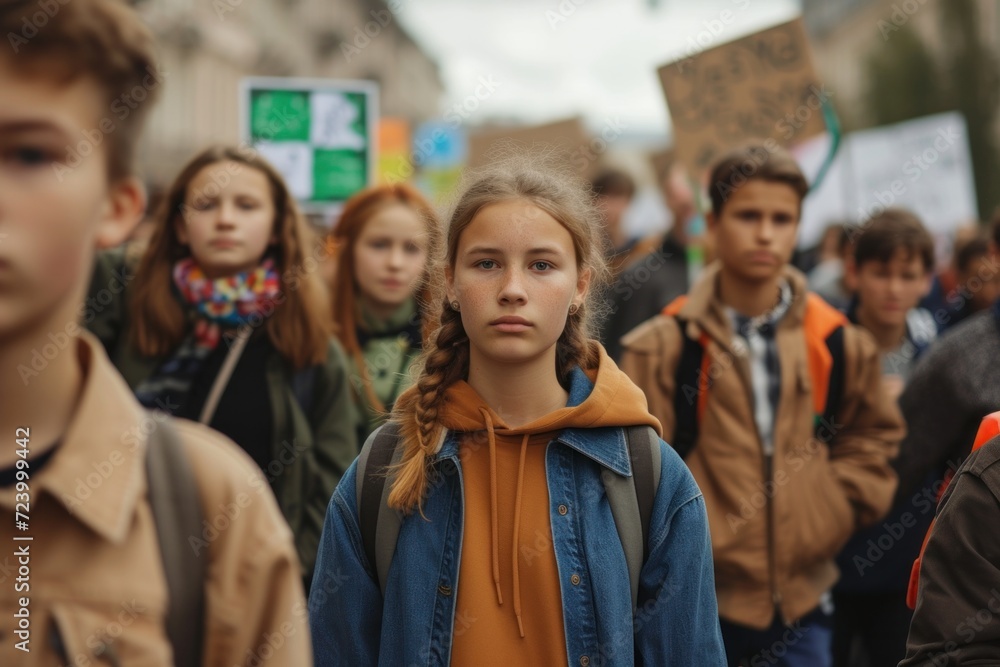 Obraz premium Youth groups on the streets protesting against climate change People protest ecological problems, environment, global warming,