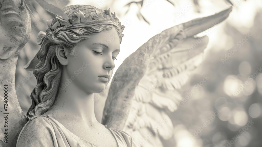 A majestic angel with a somber expression carrying the weight of the worlds sorrows on her shoulders. A majestic angel with a somber expression carrying the weight of the worlds sorrows on her shoulders.