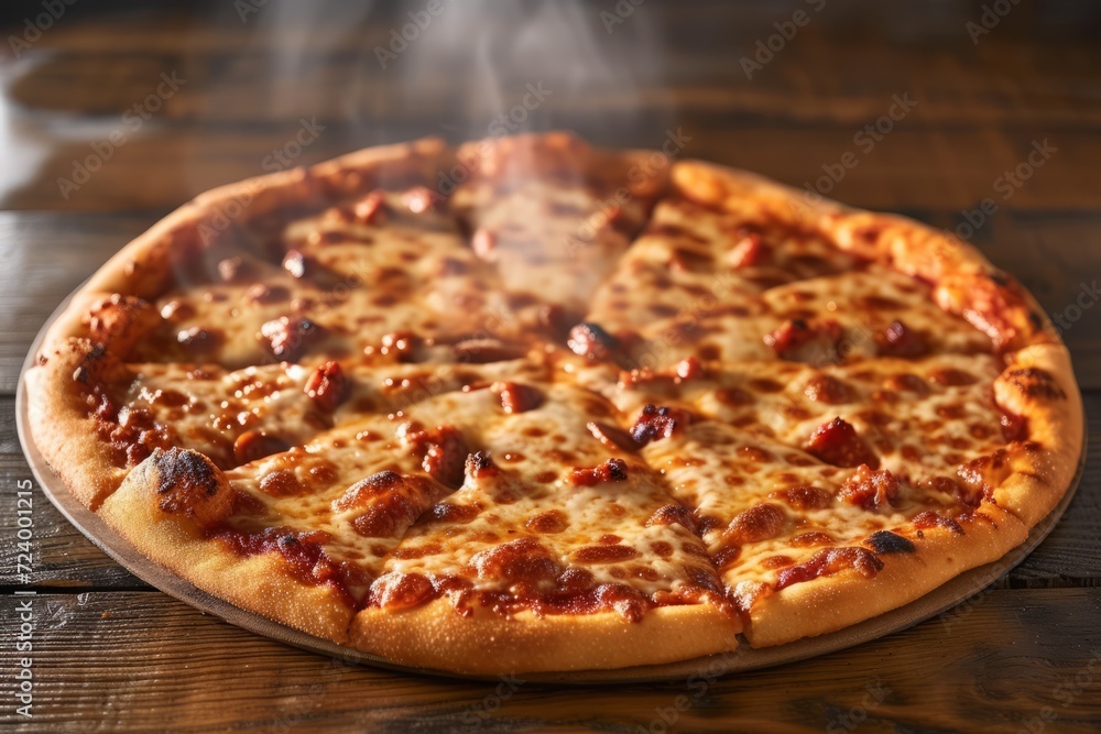 Pepperoni pizza on a wooden table Pepperoni pizza on a wooden table