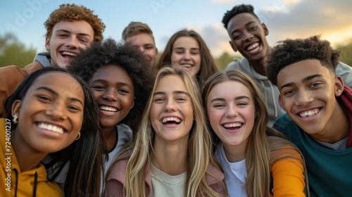 Diverse Group of Young People Standing Together With Smiles Generative AI
