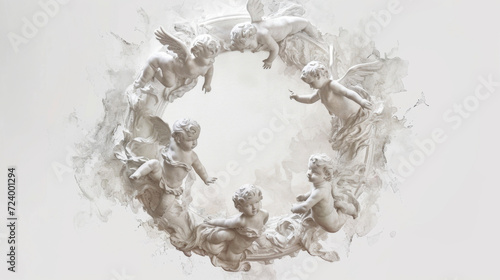 A watercolor illustration of cherubs dancing in a circle their graceful movements a symbol of pure love. photo