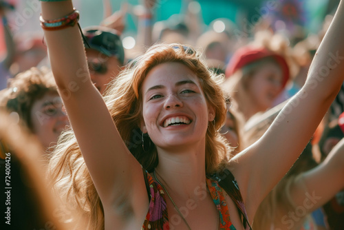 Smiling attractive woman at summer dance music festival