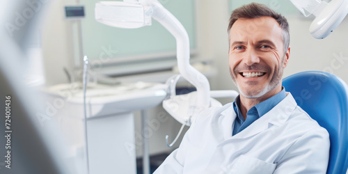 Confident Caucasian Dentist in Clinical Dental Office  Providing Quality Healthcare and Dental Care