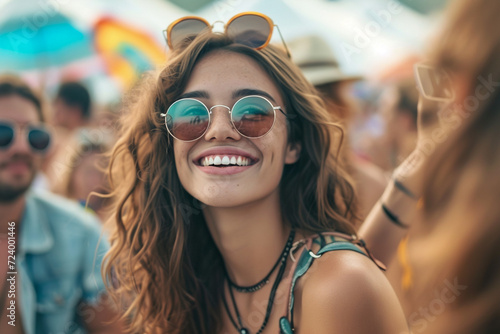 Smiling attractive woman at summer dance music festival photo