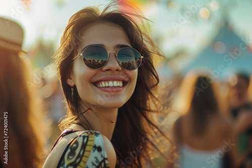 Smiling attractive woman at summer dance music festival photo