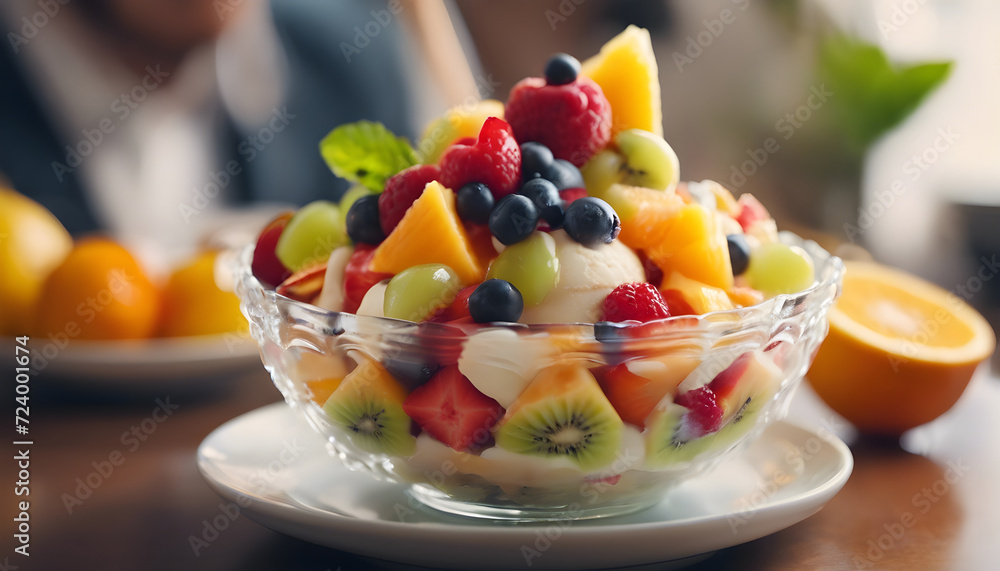 Irresistible Fruit Salad Delight: Topped with Delicious Ice Cream Irresistible Fruit Salad Delight: Topped with Delicious Ice Cream